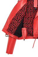 Newage Women's Red Slim-Fit Biker Leather Jacket | Derimod Newage Women's Red Slim-Fit Biker Leather Jacket | Derimod