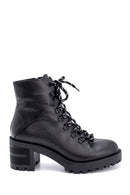 Women's Leather Lace Detailed Heeled Boots | Derimod Women's Leather Lace Detailed Heeled Boots | Derimod