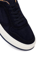Male Navy Lace-up Thick-soled Suede Leather Sneaker | Derimod Male Navy Lace-up Thick-soled Suede Leather Sneaker | Derimod
