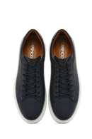 Men's Navy Blue Lace-Up Leather Sneaker | Derimod Men's Navy Blue Lace-Up Leather Sneaker | Derimod