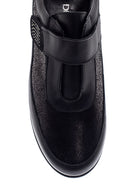 Women's Black Leather Stone Wedge Heeled Comfort Shoes | Derimod Women's Black Leather Stone Wedge Heeled Comfort Shoes | Derimod