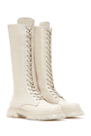 Women's Cream Leather Lace Up Boots | Derimod Women's Cream Leather Lace Up Boots | Derimod