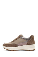 Women's Mink Lace-Up Wedge Heel Leather Sneaker | Derimod Women's Mink Lace-Up Wedge Heel Leather Sneaker | Derimod