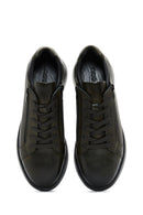 Men's Khaki Leather Zipper Detailed Thick Soled Sneaker | Derimod Men's Khaki Leather Zipper Detailed Thick Soled Sneaker | Derimod