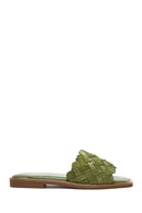 Women's Green Knit Leather Slippers | Derimod Women's Green Knit Leather Slippers | Derimod
