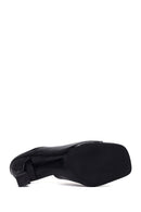 Woman Black Heeled Leather Slipper | Derimod Woman Black Heeled Leather Slipper | Derimod