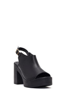 Women's Black Ankle Buckle Platform High Thick Heel Leather Sandals | Derimod Women's Black Ankle Buckle Platform High Thick Heel Leather Sandals | Derimod