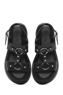Women's Black Ankle Buckle Thick Soled Leather Comfort Sandals | Derimod Women's Black Ankle Buckle Thick Soled Leather Comfort Sandals | Derimod