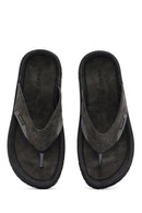 Men's Gray Flip Flop Nubuck Leather Slippers | Derimod Men's Gray Flip Flop Nubuck Leather Slippers | Derimod