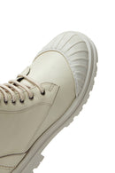 Women's Beige Leather Zippered Boots | Derimod Women's Beige Leather Zippered Boots | Derimod