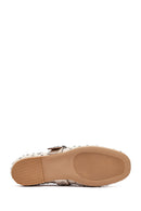 Women's Beige Buckled Stoned Leather Ballerinas | Derimod Women's Beige Buckled Stoned Leather Ballerinas | Derimod