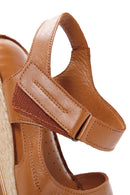 Women's Tan Thick Soled Leather Comfort Sandals with Ankle Strap | Derimod Women's Tan Thick Soled Leather Comfort Sandals with Ankle Strap | Derimod