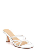 Women's White Printed Heeled Slippers | Derimod Women's White Printed Heeled Slippers | Derimod