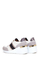 Women's Beige Leather Wedge Heeled Sneaker | Derimod Women's Beige Leather Wedge Heeled Sneaker | Derimod