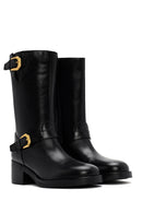 Women's Black Zippered Buckle Detailed Leather Boots | Derimod Women's Black Zippered Buckle Detailed Leather Boots | Derimod