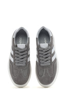 Women's Grey Lace-Up Chunky Sole Suede Leather Sneakers | Derimod Women's Grey Lace-Up Chunky Sole Suede Leather Sneakers | Derimod