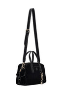 Woman Black Long-Strap Suede Shoulder Bag | Derimod Woman Black Long-Strap Suede Shoulder Bag | Derimod