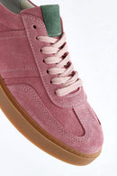 Women's Pink Lace-Up Suede Leather Sneakers | Derimod Women's Pink Lace-Up Suede Leather Sneakers | Derimod