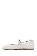 Women's White Buckled Leather Ballerinas | Derimod Women's White Buckled Leather Ballerinas | Derimod