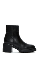 Women's Black Leather Zippered Heeled Boots | Derimod Women's Black Leather Zippered Heeled Boots | Derimod