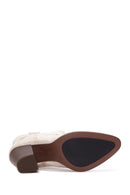 Women's Beige Suede Leather Cowboy Heeled Boots | Derimod Women's Beige Suede Leather Cowboy Heeled Boots | Derimod