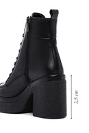 Women's Black Leather Zippered Platform Heeled Boots | Derimod Women's Black Leather Zippered Platform Heeled Boots | Derimod