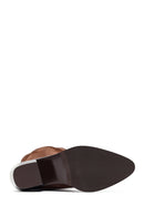 Woman Brown Chunky Heel Suede Leather Cowboy Boots | Derimod Woman Brown Chunky Heel Suede Leather Cowboy Boots | Derimod