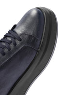 Men's Navy Blue Lace-Up Leather Sneaker | Derimod Men's Navy Blue Lace-Up Leather Sneaker | Derimod