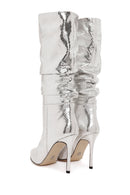 Women's Grey Thin Heel Metallic Leather Boots | Derimod Women's Grey Thin Heel Metallic Leather Boots | Derimod