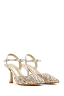 Women's Gold Ankle Buckle Braided Thin Heeled Shoes | Derimod Women's Gold Ankle Buckle Braided Thin Heeled Shoes | Derimod
