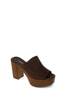 Woman Brown Platform High Chunky Heel Suede Slipper | Derimod Woman Brown Platform High Chunky Heel Suede Slipper | Derimod