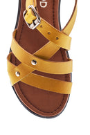 Women's Yellow Leather Flat Bodrum Sandals | Derimod Women's Yellow Leather Flat Bodrum Sandals | Derimod