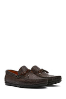 Men's Brown Crocodile Patterned Leather Casual Loafer | Derimod Men's Brown Crocodile Patterned Leather Casual Loafer | Derimod