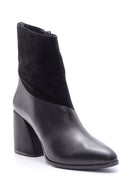 Women's Suede Detailed Heeled Leather Boots | Derimod Women's Suede Detailed Heeled Leather Boots | Derimod