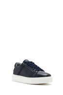 Men's Navy Blue Lace-Up Leather Sneaker | Derimod Men's Navy Blue Lace-Up Leather Sneaker | Derimod