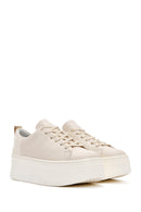 Women's Beige Thick Sole Lace Up Leather Sneaker | Derimod Women's Beige Thick Sole Lace Up Leather Sneaker | Derimod