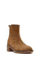 Woman Brown Zippered Chunky Heel Suede Leather Boat | Derimod Woman Brown Zippered Chunky Heel Suede Leather Boat | Derimod