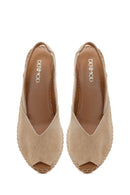Women's Beige Suede Leather Espadrille Sandals | Derimod Women's Beige Suede Leather Espadrille Sandals | Derimod