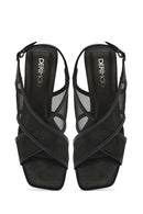 Women's Black Fabric Sandals with Thick Heels and Ankle Buckle | Derimod Women's Black Fabric Sandals with Thick Heels and Ankle Buckle | Derimod