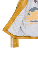 Champs Women's Yellow Embroidered Short Leather Jacket | Derimod Champs Women's Yellow Embroidered Short Leather Jacket | Derimod