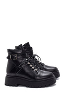 Women's Black Leather Buckle Thick Soled Boots | Derimod Women's Black Leather Buckle Thick Soled Boots | Derimod