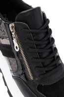 Women's Black Thick-Soled Zippered Leather Sneakers | Derimod Women's Black Thick-Soled Zippered Leather Sneakers | Derimod