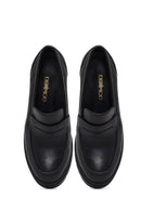 Women's Black Thick Heeled Leather Masculine Loafer | Derimod Women's Black Thick Heeled Leather Masculine Loafer | Derimod