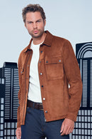 Gavi Men's Brown Suede Leather Coat | Derimod Gavi Men's Brown Suede Leather Coat | Derimod