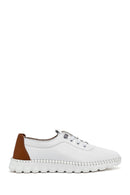 Women's White Lace-Up Leather Sneaker | Derimod Women's White Lace-Up Leather Sneaker | Derimod