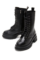 Women's Black Leather Thick Soled Boots Flat Boots | Derimod Women's Black Leather Thick Soled Boots Flat Boots | Derimod