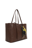 Woman Brown Accessory-Detail Printed Shoulder Bag | Derimod Woman Brown Accessory-Detail Printed Shoulder Bag | Derimod