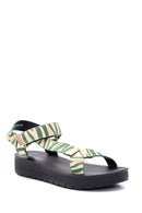 Women's Green Printed Sandals | Derimod Women's Green Printed Sandals | Derimod