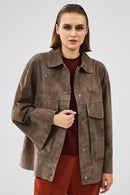 Jennifer Women's Mink Suede Leather Jacket | Derimod Jennifer Women's Mink Suede Leather Jacket | Derimod