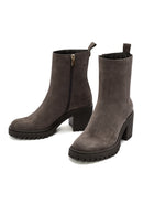 Women's Mink Heeled Zippered Suede Leather Boots | Derimod Women's Mink Heeled Zippered Suede Leather Boots | Derimod